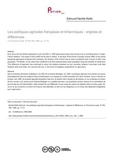Les politiques agricoles françaises et britanniques : origines et différences - article ; n°1 ; vol.184, pg 71-74