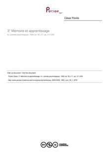 Mémoire et apprentissage - compte-rendu ; n°1 ; vol.55, pg 211-220