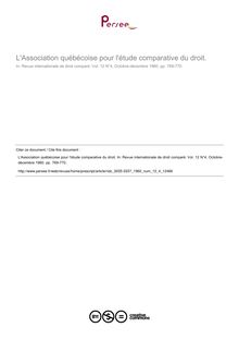 L Association québécoise pour l étude comparative du droit. - compte-rendu ; n°4 ; vol.12, pg 769-770