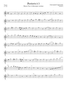 Partition ténor viole de gambe, octave aigu clef, Fantasia pour 3 violes de gambe par John Coperario