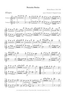 Partition No.6 en C major, 6 sonates pour 2 flûtes, 6 sonates pour deux flûtes traversières sans basse