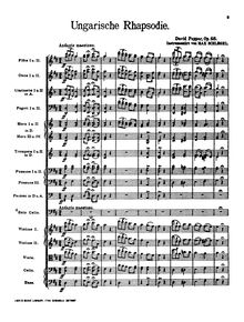 Partition compléte, Hungarian Rhapsody, Op.68, Ungarische Rhapsodie par David Popper