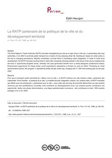 La RATP partenaire de la politique de la ville et du développement territorial - article ; n°31 ; vol.14, pg 99-104