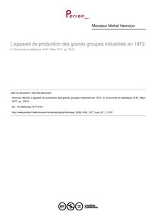 L appareil de production des grands groupes industriels en 1972 - article ; n°1 ; vol.87, pg 29-51