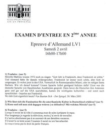 Allemand 2005 IEP Aix - Sciences Po Aix