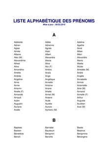 Liste des prénoms (format PDF - 103,50 ko - LISTE ALPHABÉTIQUE DES ...