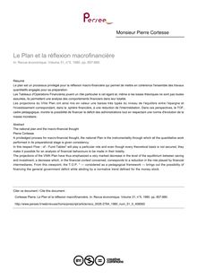 Le Plan et la réflexion macrofinancière - article ; n°5 ; vol.31, pg 857-880