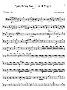 Partition violoncelles, Symphony No.1, D Major, Schubert, Franz