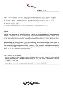 Les recherches sur les sites potentiellement pollués en région Rhône-Alpes / Research on potentially polluted sites in the Rhône-Alpes region - article ; n°3 ; vol.74, pg 217-223