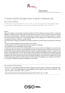 L irresponsabilité partagée dans la gestion déléguée des services publics - article ; n°1 ; vol.19, pg 59-79