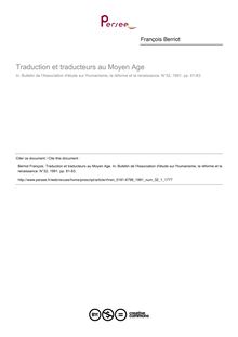 Traduction et traducteurs au Moyen Age  ; n°1 ; vol.32, pg 81-83