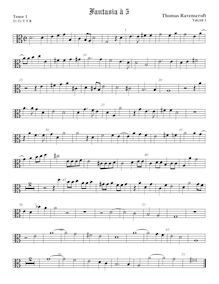 Partition ténor viole de gambe 1, alto clef, fantaisies pour 5 violes de gambe par Thomas Ravenscroft par Thomas Ravenscroft