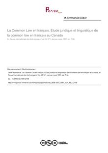 La Common Law en français. Étude juridique et linguistique de la common law en français au Canada - article ; n°1 ; vol.43, pg 7-56