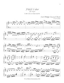 Partition complète, Fugue en C major, Keyboard, Bach, Carl Philipp Emanuel par Carl Philipp Emanuel Bach