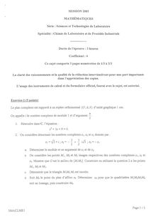 Mathématiques 2003 S.T.L (Chimie de Laboratoire et de procédés industriels) Baccalauréat technologique