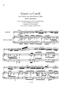 Partition complète, violon Sonata en C minor, Sonate in C moll für Violine und unbezifferten BassSonata in C minor for Violin and non figured Bass