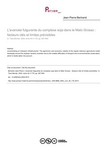 L avancée fulgurante du complexe soja dans le Mato Grosso : facteurs clés et limites prévisibles - article ; n°179 ; vol.45, pg 567-594