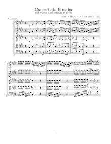 Partition complète, violon Concerto, Violin Concerto No.2, E major par Johann Sebastian Bach