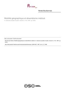 Mobilité géographique et absentéisme médical. - article ; n°3 ; vol.5, pg 63-84