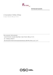 L inscription hittite d Alep - article ; n°1 ; vol.33, pg 131-141