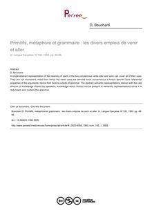 Primitifs, métaphore et grammaire : les divers emplois de venir et aller - article ; n°1 ; vol.100, pg 49-66