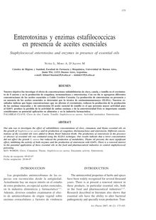 Enterotoxinas y enzimas estafilococcicas en presencia de aceites esenciales (Staphylococcal enterotoxins and enzymes in presence of essential oils)
