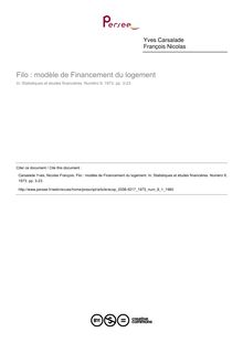Filo : modèle de Financement du logement - article ; n°1 ; vol.9, pg 3-23