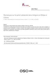 Remarques sur la φιλία Labdacide dans Antigone et Œdipe à Colone - article ; n°1 ; vol.7, pg 209-229