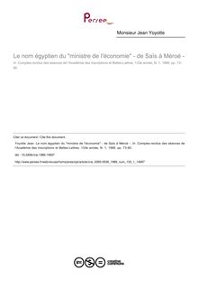 Le nom égyptien du ministre de I économie - de Saïs à Méroé - - article ; n°1 ; vol.133, pg 73-90
