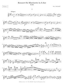 Partition violons I, clarinette Concerto, A major, Mozart, Wolfgang Amadeus par Wolfgang Amadeus Mozart
