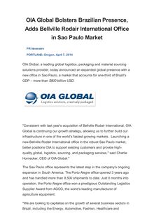 OIA Global Bolsters Brazilian Presence, Adds Bellville Rodair International Office in Sao Paulo Market
