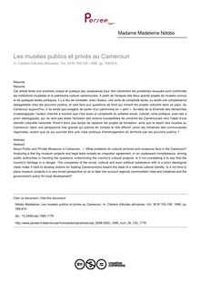 Les musées publics et privés au Cameroun - article ; n°155 ; vol.39, pg 789-814