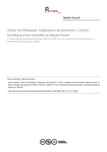 Taline Ter Minassian, Colporteurs du Komintern. L Union soviétique et les minorités au Moyen-Orient  ; n°3 ; vol.31, pg 239-240