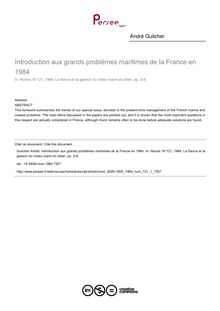 Introduction aux grands problèmes maritimes de la France en 1984 - article ; n°1 ; vol.121, pg 5-8