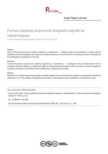 Formes d aptitude et taxinomie d objectifs cognitifs en mathématiques - article ; n°1 ; vol.44, pg 5-33
