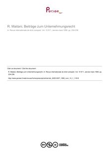 R. Maitani, Beitràge zum Unternehmungsrecht - note biblio ; n°1 ; vol.10, pg 234-236