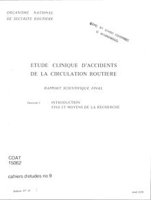 Cahiers d études ONSER du numéro 1 à 66 (1962-1985) - Récapitulatif. : Fascicule I : Introduction-fins et moyens de la recherche
