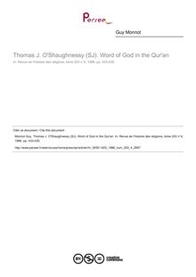 Thomas J. O Shaughnessy (SJ). Word of God in the Qur an  ; n°4 ; vol.203, pg 433-435
