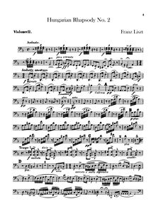 Partition violoncelles, Hungarian Rhapsody No.2, Lento a capriccio