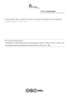 L éducation des enfants venus de pays étrangers en Hollande - article ; n°1 ; vol.38, pg 77-83