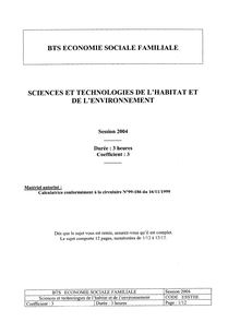 Btsecosoc 2004 sciences et technologies de l habitat et de l environnement