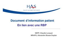 Outils associés au document d information patient à partir d une recommandation de bonne pratique - Information patients - DIAPO pilotage