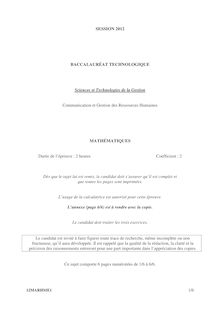 Sujet du bac serie STG 2012: Mathématiques-métropole