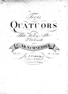 Partition violon, 3 flûte quatuors, Op.71, Schneider, Georg Abraham