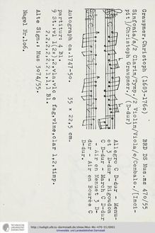 Partition complète et parties, Sinfonia en D major, GWV 525