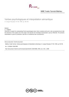 Verbes psychologiques et interprétation sémantique - article ; n°1 ; vol.105, pg 98-106