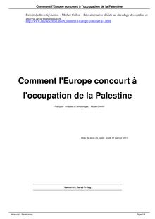 Comment l Europe concourt à l occupation de la Palestine