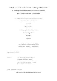 Methods and tools for parametric modeling and simulation of microsystems based on finite element methods and order reduction technologies [Elektronische Ressource] / vorgelegt von Vladimir Kolchuzhin
