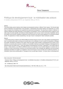 Politique de développement local : la mobilisation des acteurs - article ; n°1 ; vol.18, pg 187-213