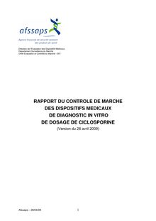 Contrôle du marché des dispositifs medicaux de diagnostic in vitro de dosage de ciclosporine